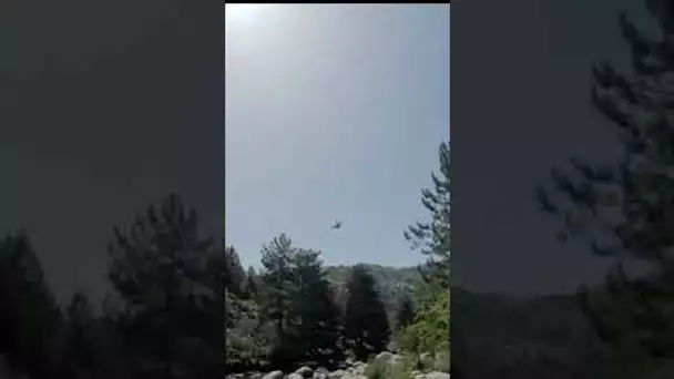 hélicoptère Bombardier d'eau dans le Niolu, pour combattre l'incendie de Calasima.