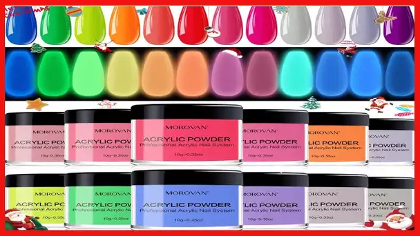 Morovan Acrylic Powder Set - 12 Colors Acrylic Powder Glow in the Dark Acrylic Nail Powder Luminous