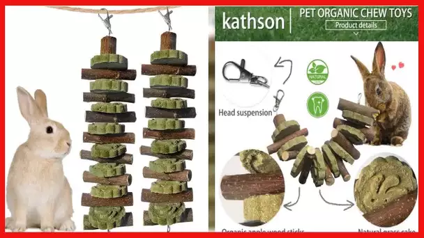 kathson 2PCS Bunny Chew Toys for Teeth Grinding, Chinchilla Treats Organic Bamboo Sticks Natural