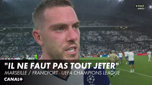 Jordan Veretout réagit après OM/Francfort - Ligue des Champions (2ème journée)