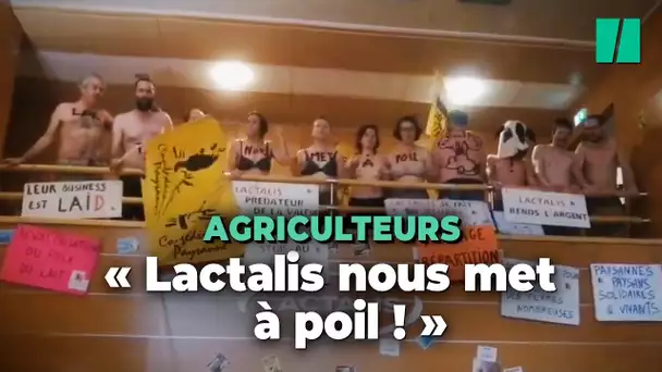 Au siège de Lactalis, des agriculteurs "à poil" pour dénoncer le prix du lait
