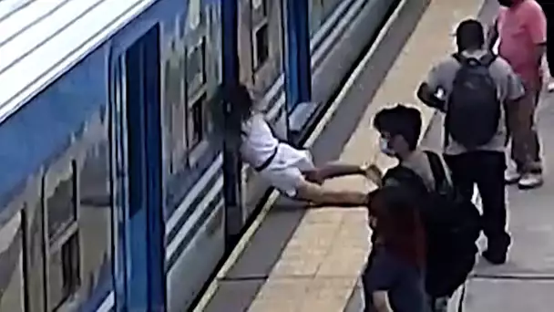 Une femme tombe sous un train en marche et s'en sort indemne