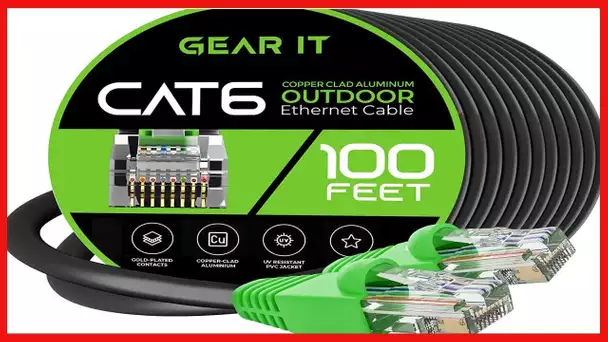 GearIT Cat6 Outdoor Ethernet Cable (100 Feet) CCA Copper Clad, Waterproof, Direct Burial, In-Ground,
