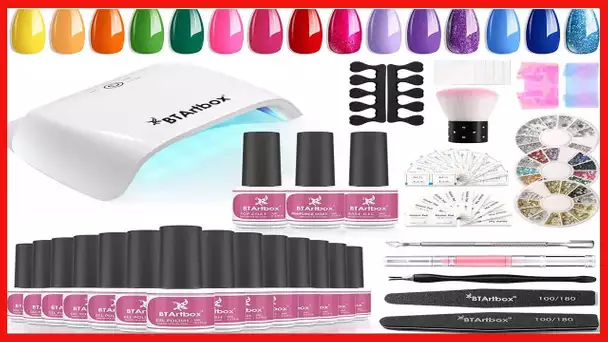 Gel Nail Polish Kit With Light - BTArtbox 15 Colors Gel Nail Polish Set, Base Top Reinforce Coat