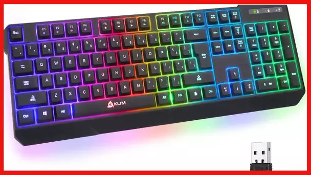 KLIM Chroma Wireless Gaming Keyboard RGB New 2022 Version - Long-Lasting Rechargeable Battery