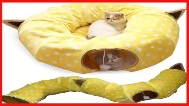 AUOON Cat Tunnel Bed with Central Mat,Big Tube Playground Toys,Soft Plush Material,Full Moon Shape