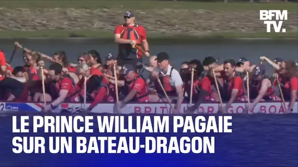 Le prince William pagaie sur un bateau-dragon