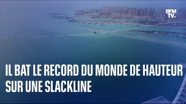 Il bat le record du monde de hauteur sur une slackline