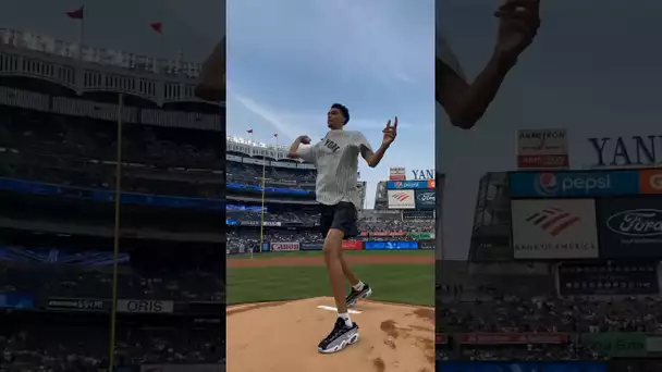 7’2” Victor Wembanyama throws the first pitch at the Yankees game | #Shorts