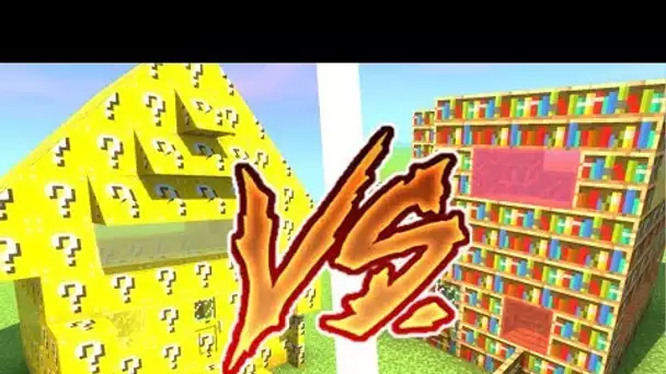 LUCKY BLOCK HOUSE VS LIBRARY HOUSE CHALLENGE ! MAISON  EN LUCKY BLOCK VS MAISON EN LIVRES MINECRAFT