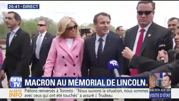 Visite d&#039;État: Emmanuel Macron est arrivé au mémorial de Lincoln avec son épouse Brigitte