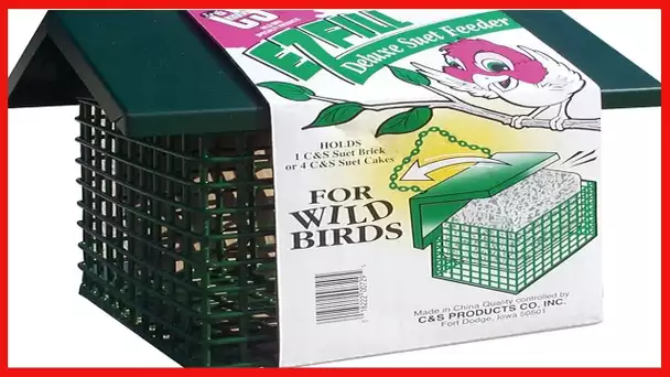 C&S Wild Bird EZ Fill Deluxe 4 Suet Cake/1 Seed Brick Feeder with Roof