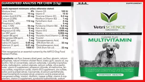 VetriScience Canine Plus MultiVitamin for Dogs - Vet Recommended Vitamin Supplement - Supports Mood,