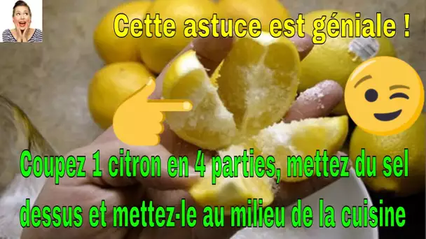 Cette astuce est géniale ! Coupez 1 citron en 4 parties, mettez du sel dessus et mettez-le au milieu