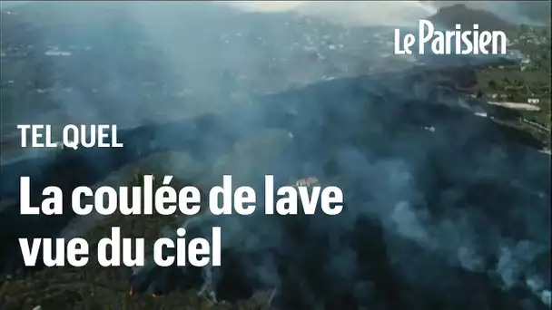 Espagne : la coulée de lave du volcan Cumbre Vieja vue du ciel