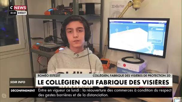 Roméo, le collégien qui fabrique des visières pour les personnels soignants