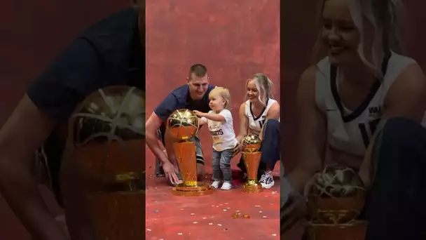 Using dad’s new trophies as 🥁s! A Great Moment For The Jokic Family 💙🏆| #Shorts