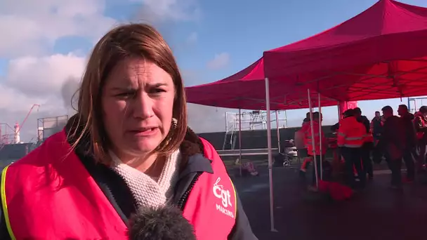 Le Grand Port de Nantes Saint-Nazaire bloqué par la grève contre la réforme des retraites.