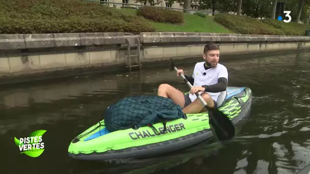 Pistes Vertes : balade sur l'Orne avec L'éboueur vert, qui ramasse les déchets flottants en kayak.