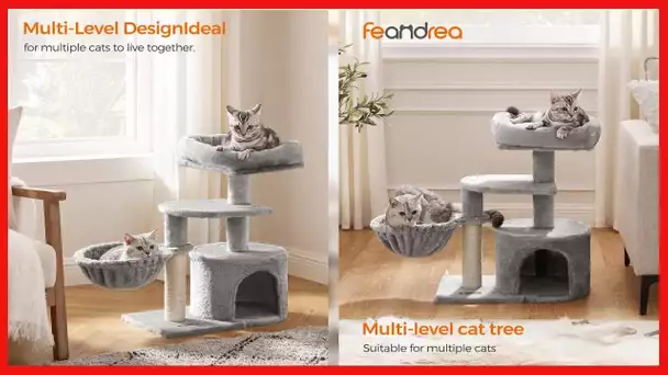 FEANDREA Cat Tree, Small Cat Tower, Cat Condo, Kitten Activity Center with Scratching Post, Basket,