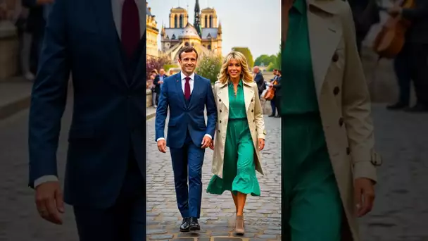 A Chic Parisian Stroll: Macron & Brigitte at Notre-Dame #brigittemacron #parisstyle #fashion #love