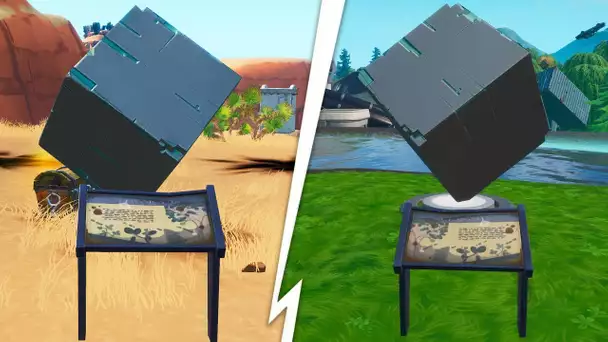 "VISITER UN MONUMENT COMMEMORATIF DU CUBE DANS LE DESERT OU PRES D'UN LAC" (DEFIS FORTNITE)