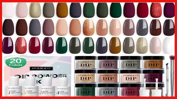 20 Colors Dip Powder Nail Kit Starter, AZUREBEAUTY Nude Green Glitter Red 29 Pcs Acrylic Dipping