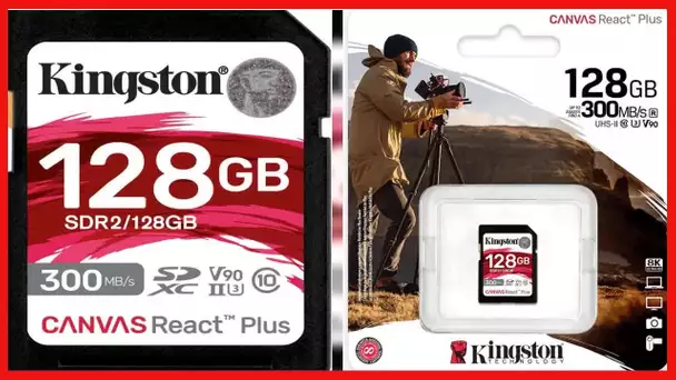 Kingston Canvas React Plus 128GB SD Card | SDXC UHS-II | 300R/260W U3 V90 | Full HD/4K/8K | SDR2/128