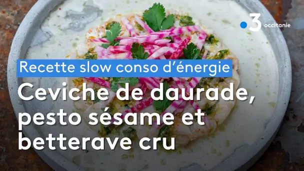 Recette. Slow conso d'énergie - Ceviche de daurade, pesto sésame et betterave cru