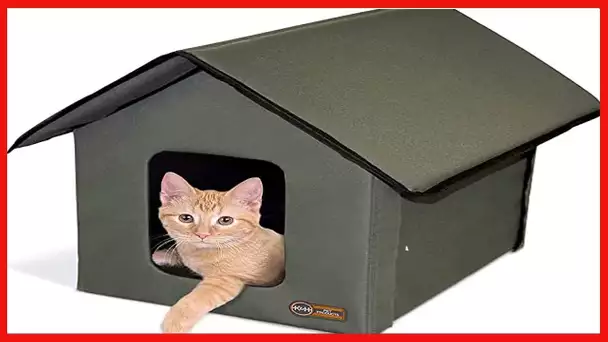 K&H PET PRODUCTS Outdoor Kitty House Cat Shelter (Unheated) Olive Green 18 X 22 X 17 Inches