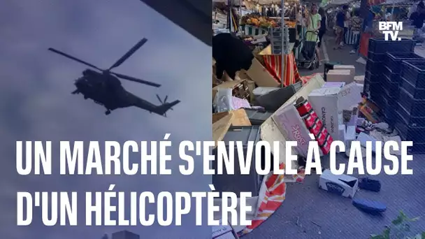 Les stands d’un marché s’envolent à cause d’un hélicoptère à Neuilly-sur-Seine