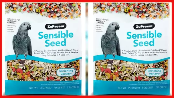 ZuPreem Sensible Seed Bird Food for Parrots and Conures, 2 lb bag (2-pack) - Premium Blend of Seeds