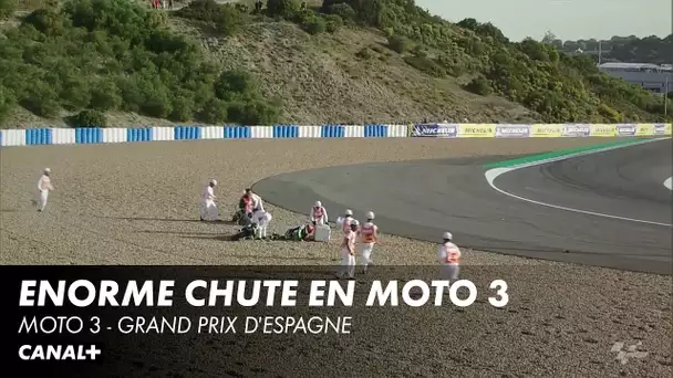 Chute d'Ivan Ortola lors du Warm Up - Moto 3 - Grand Prix d'Espagne