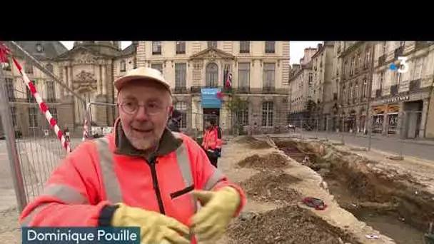 Rennes. Recherches archéologiques sous la place de l'hôtel de ville avant la plantation de 18 arbres