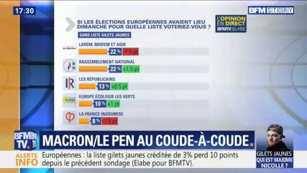 Européennes: LaREM et le RN au coude-à-coude à 22% d&#039;intentions de vote selon un sondage BFMTV