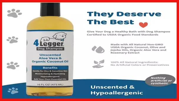 4Legger Organic Dog Shampoo USDA Certified, Hypoallergenic Dog Shampoo, Dog Coconut Shampoo, Gentle