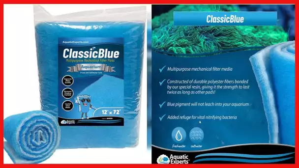 Aquatic Experts Classic Bonded Aquarium Filter Pad - Blue and White Aquarium Filter Media Roll Bulk