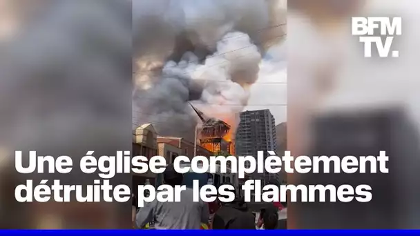 Chili: les images d'une église historique ravagée par les flammes