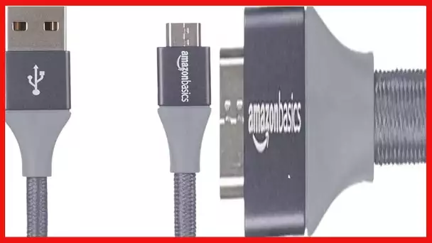 Amazon Basics Double Braided Nylon USB 2.0 A to Micro B Charger Cable | 6 Feet, Dark Gray