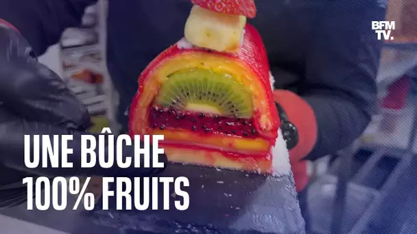 La recette originale d'une bûche entièrement à base de fruits, idéale pour terminer le repas de Noël