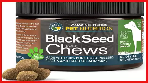 Amazing Herbs Black Seed Soft Chews for Dogs- All Natural, 100% Pure Cold-Pressed Black Cumin Seed