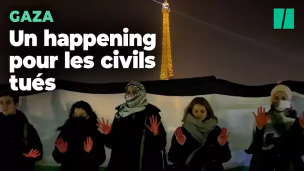 Un happening en soutien aux civils tués à Gaza au pied de la Tour Eiffel