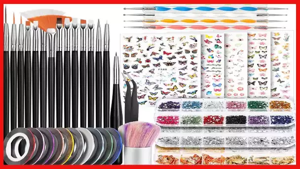 Nail Art Brushes, Nail Dotting Tools, Teenitor Nail Art Design Kit with Butterfly Nail Brush, Nail