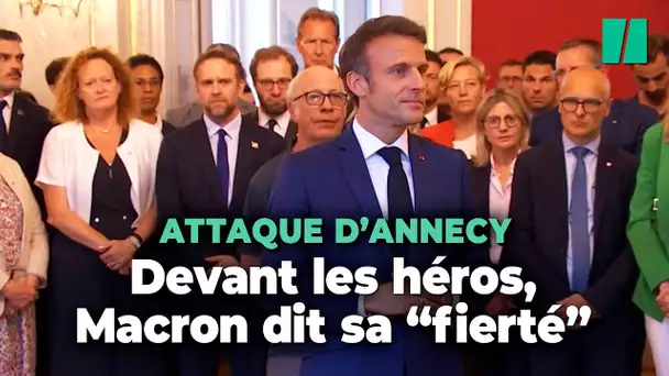 À Annecy, Emmanuel Macron dit sa "fierté" aux héros de l'attaque