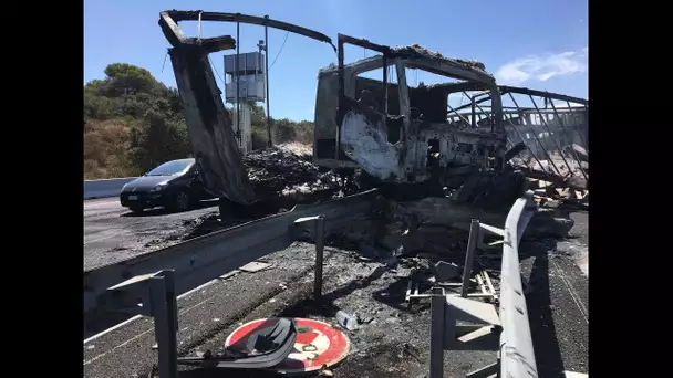 Hérault : l&#039;autoroute A9 coupée dans les 2 sens à Fabrègues après un accident de camion