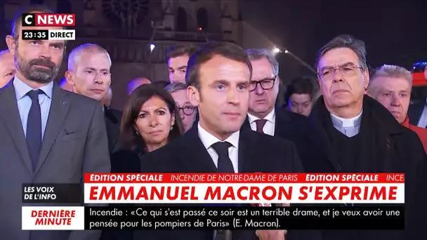 Emmanuel Macron : «Le pire a été évité (…) cette cathédrale, nous la rebâtirons»