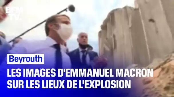 Les images d'Emmanuel Macron sur les lieux de l'explosion dans le port Beyrouth