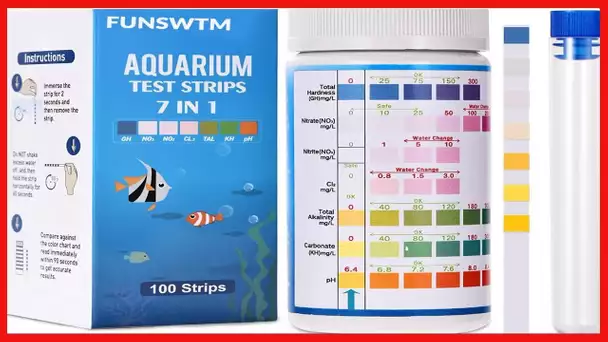 FUNSWTM 7 in 1 Aquarium Test Strips, Fish Tank Test Kit,Freshwater Saltwater Aquarium Water Test Kit