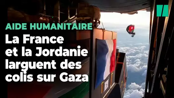 Les images du largage des 7 tonnes d’aide humanitaire française et jordanienne à Gaza