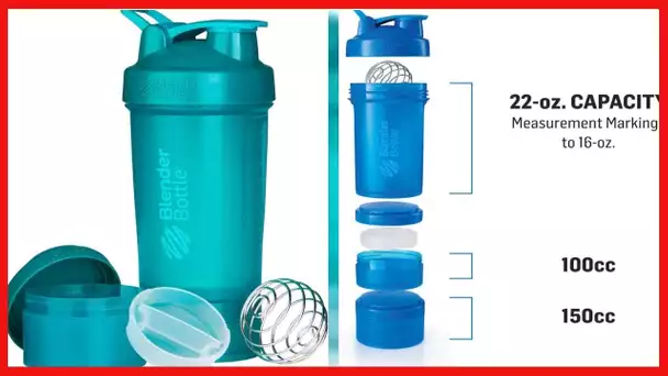 BlenderBottle Shaker Bottle with Pill Organizer and Storage for Protein Powder, ProStak System